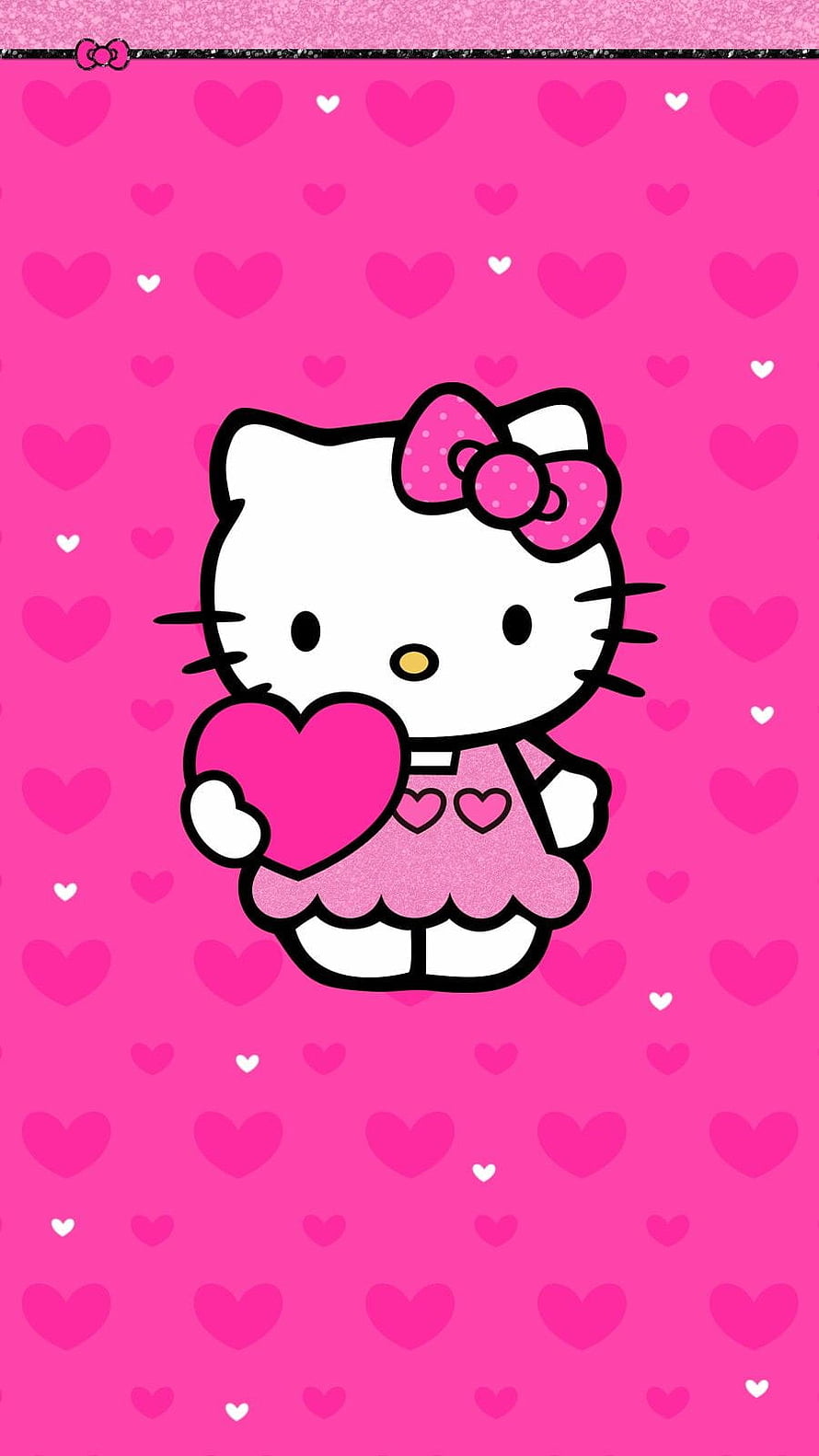 Hello Kitty Holding a Heart on a Pink Patterned Background HD phone wallpaper