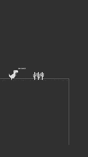 Chrome Dino Game T-Rex Runner Meme Wallpaper with Oh Shit Text and Cliff Edge HD phone wallpaper