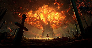 Teldrassil Burning in World of Warcraft Battle for Azeroth Cinematic Scene HD wallpaper