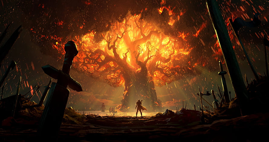 Teldrassil Burning in World of Warcraft Battle for Azeroth Cinematic Scene HD wallpaper