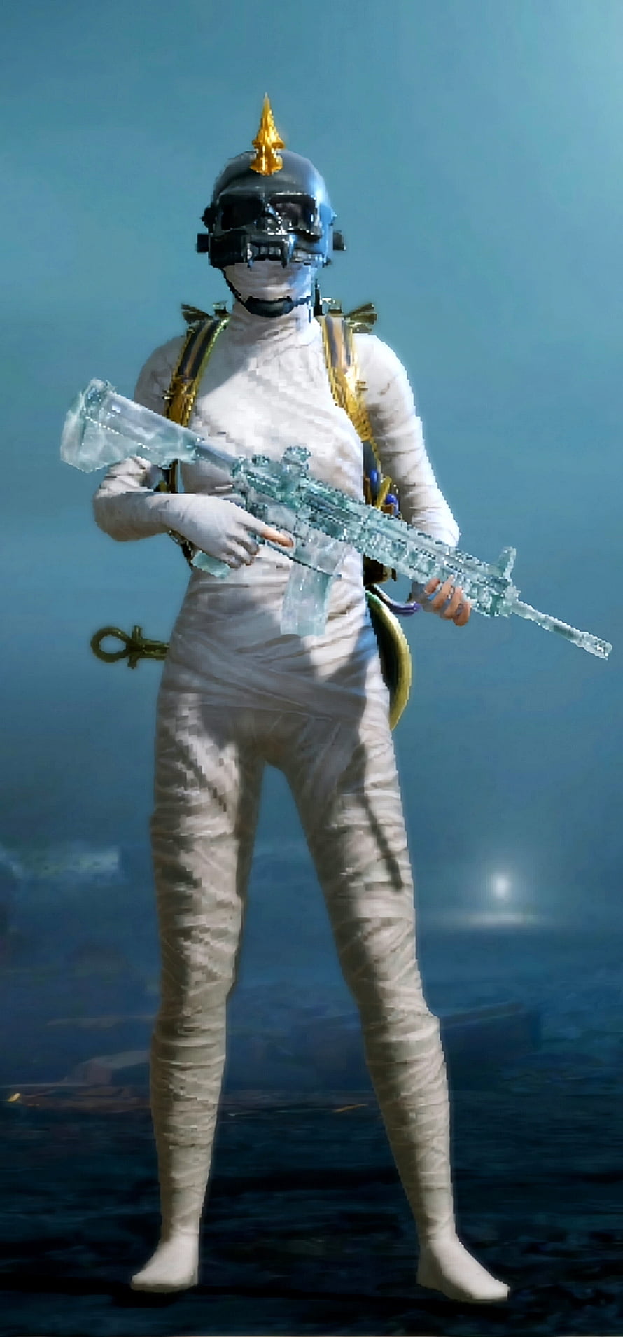 Call of Duty Warzone Mummy Soldier with Ice Weapon and Golden Helmet HD phone wallpaper