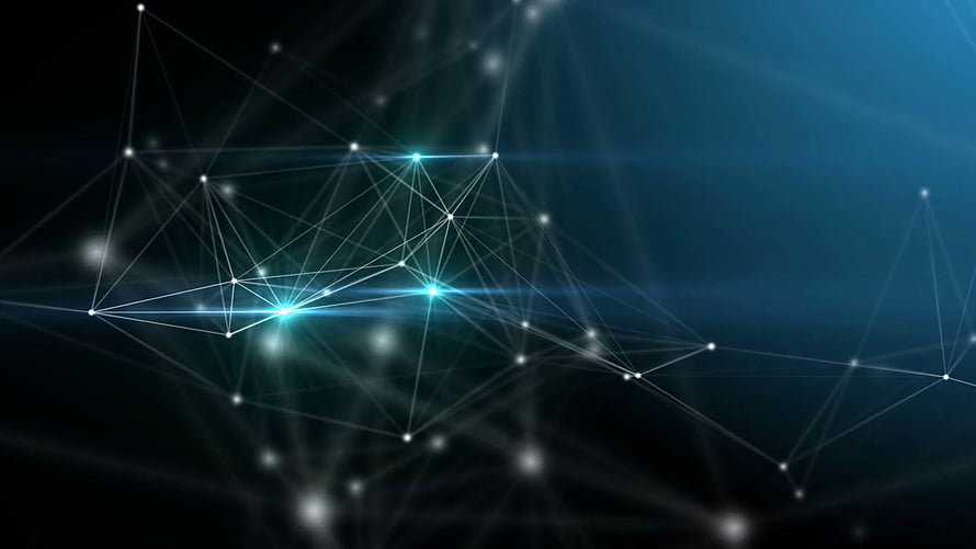 Abstract plexus network with glowing nodes and connecting lines on a dark blue background HD wallpaper
