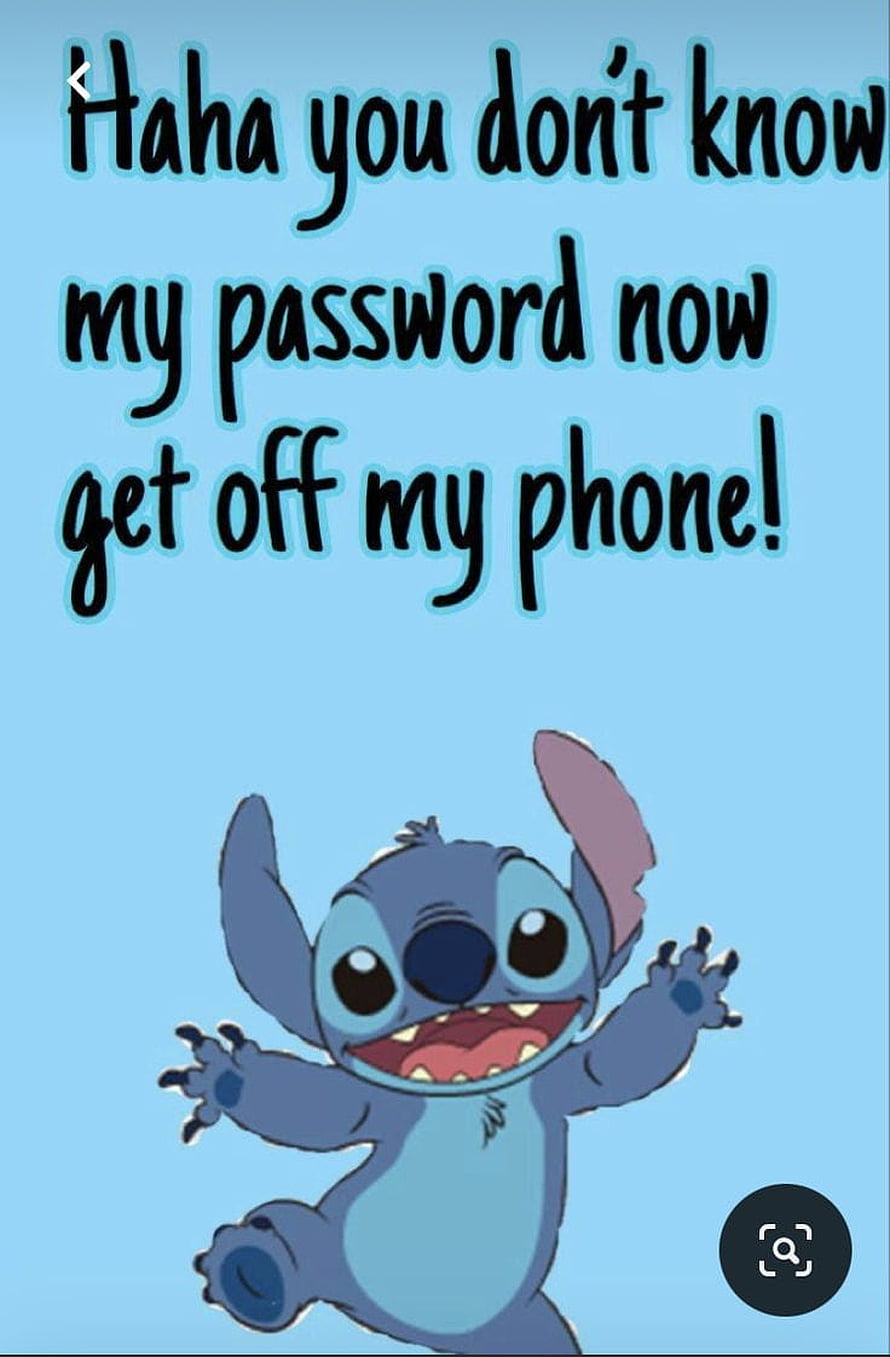 Stitch Laughing With Funny Phone Password Quote On Light Blue Background HD phone wallpaper