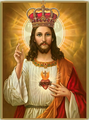 Jesus Christ the King Religious Icon with Crown and Sacred Heart HD phone wallpaper