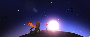 The Little Prince and the Rose on a Starry Planet at Night HD wallpaper