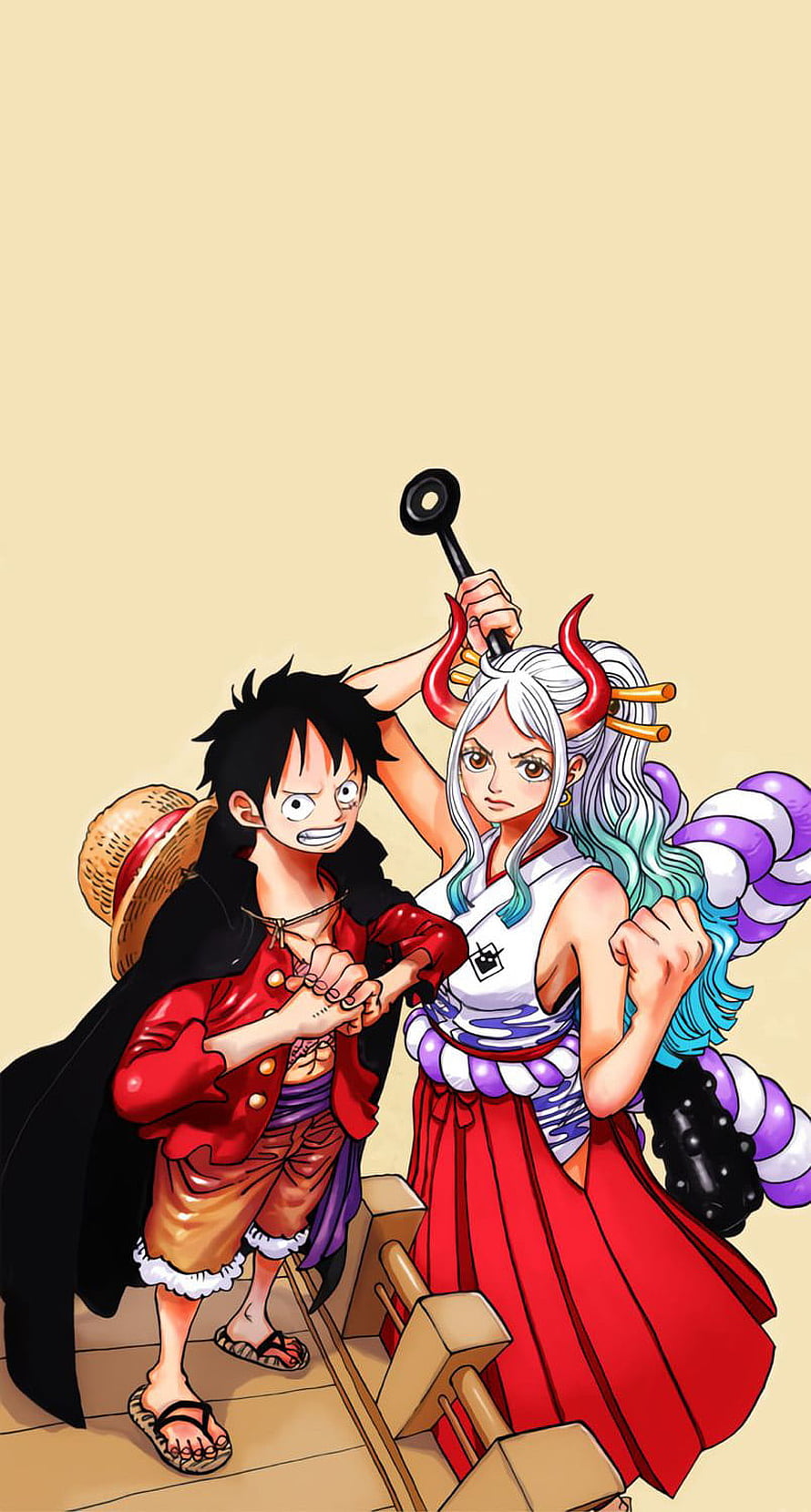 One Piece Luffy and Yamato Wano Country Anime Illustration HD phone wallpaper