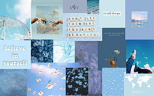 Light Blue Aesthetic Collage Wallpaper With Inspirational Quotes And Nature Scenes HD wallpaper