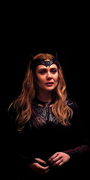Scarlet Witch Wanda Maximoff Portrait in Dark Costume with Horned Headpiece HD phone wallpaper