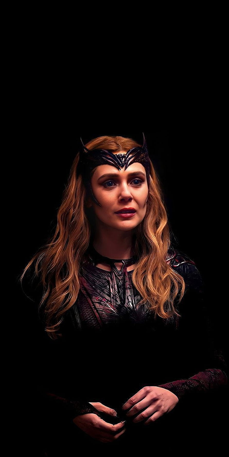 Scarlet Witch Wanda Maximoff Portrait in Dark Costume with Horned Headpiece HD phone wallpaper