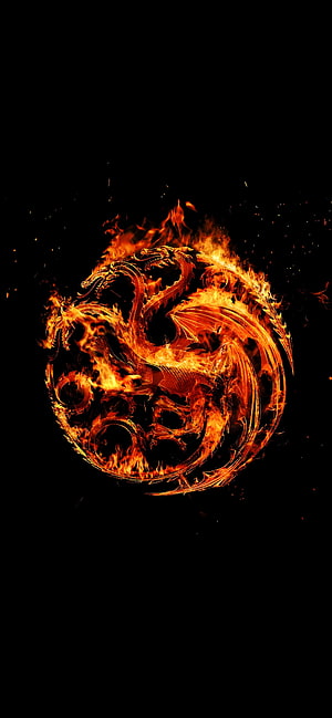 House of the Dragon Fire Sigil with Burning Flames on Black Background HD phone wallpaper