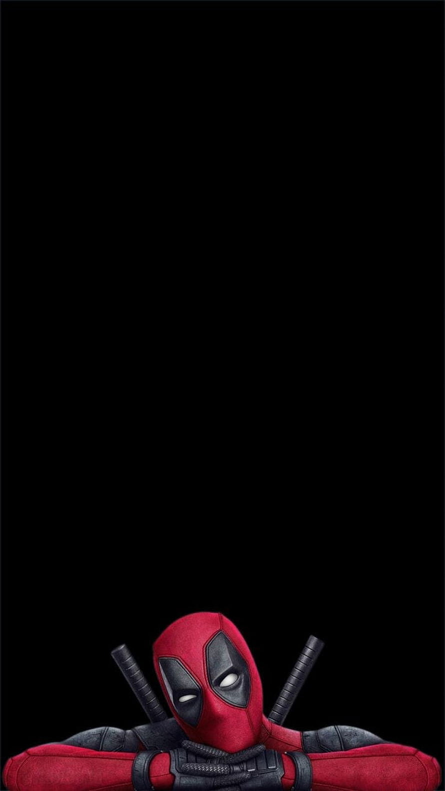 Deadpool Peeking Over Edge With Crossed Swords On Black Background HD phone wallpaper