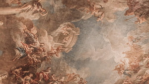 Baroque Ceiling Fresco Featuring Angels and Clouds in Classical Style HD wallpaper