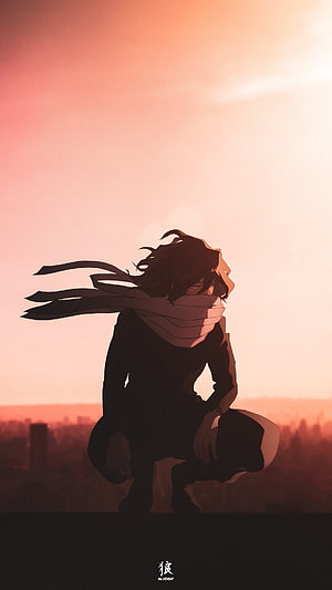 Eraser Head Aizawa Shouta Crouching Silhouette at Sunset in My Hero Academia HD phone wallpaper