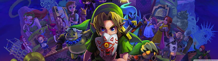 The Legend of Zelda Majora's Mask Ensemble Artwork Featuring Link and Characters HD wallpaper