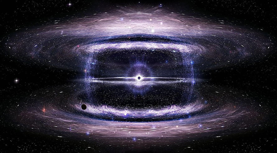 Stellar Black Hole with Glowing Accretion Disk and Cosmic Starfield HD wallpaper