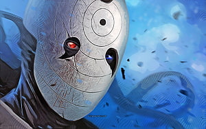 Obito Uchiha Tobi Masked Face with Heterochromia in Blue Toned Vector Art HD wallpaper