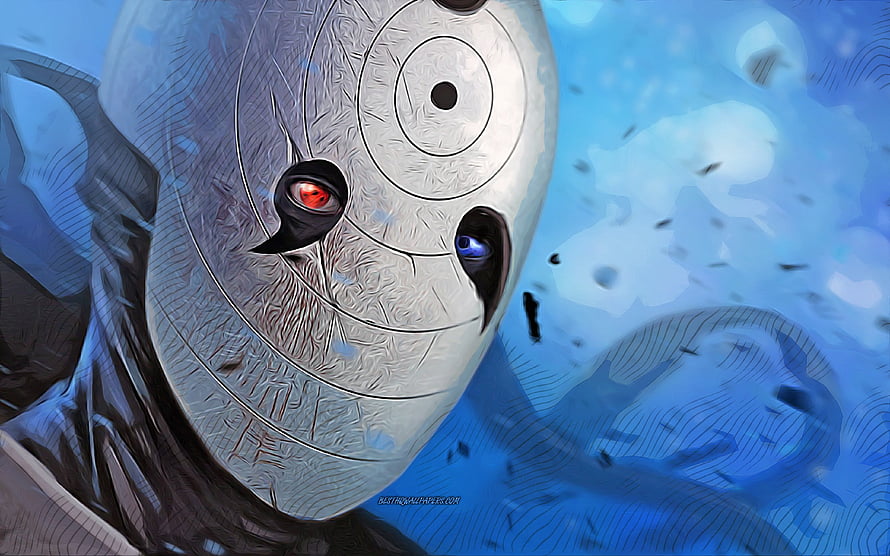 Obito Uchiha Tobi Masked Face with Heterochromia in Blue Toned Vector Art HD wallpaper