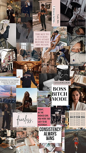 Aspirational That Girl Aesthetic Vision Board Collage with Motivational Quotes HD phone wallpaper