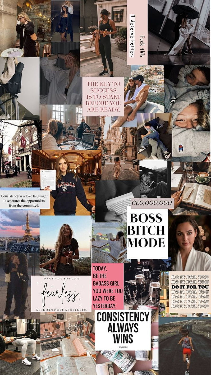 Aspirational That Girl Aesthetic Vision Board Collage with Motivational Quotes HD phone wallpaper