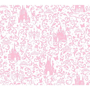 Pink Disney Princess Castle Damask Pattern with Crowns and Floral Motifs HD phone wallpaper
