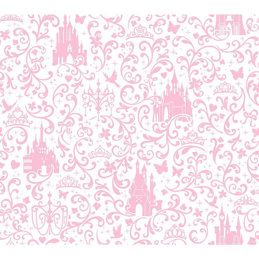 Pink Disney Princess Castle Damask Pattern with Crowns and Floral Motifs HD phone wallpaper