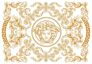 Gold Versace Medusa Head Ornate Baroque Floral Scrollwork Pattern Design HD wallpaper