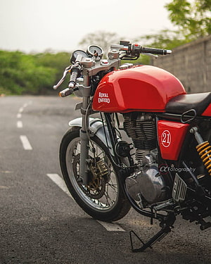 Red Royal Enfield Continental GT 650 Motorcycle Parked on Asphalt Road HD phone wallpaper
