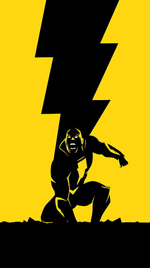 Black Adam DC Comics Silhouette with Lightning Bolt on Yellow Background HD phone wallpaper