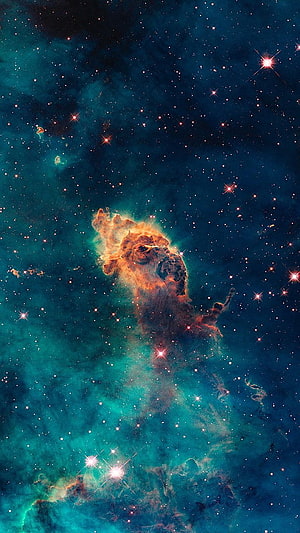 Horsehead Nebula in Orion with Teal Gas Clouds and Bright Stars HD phone wallpaper