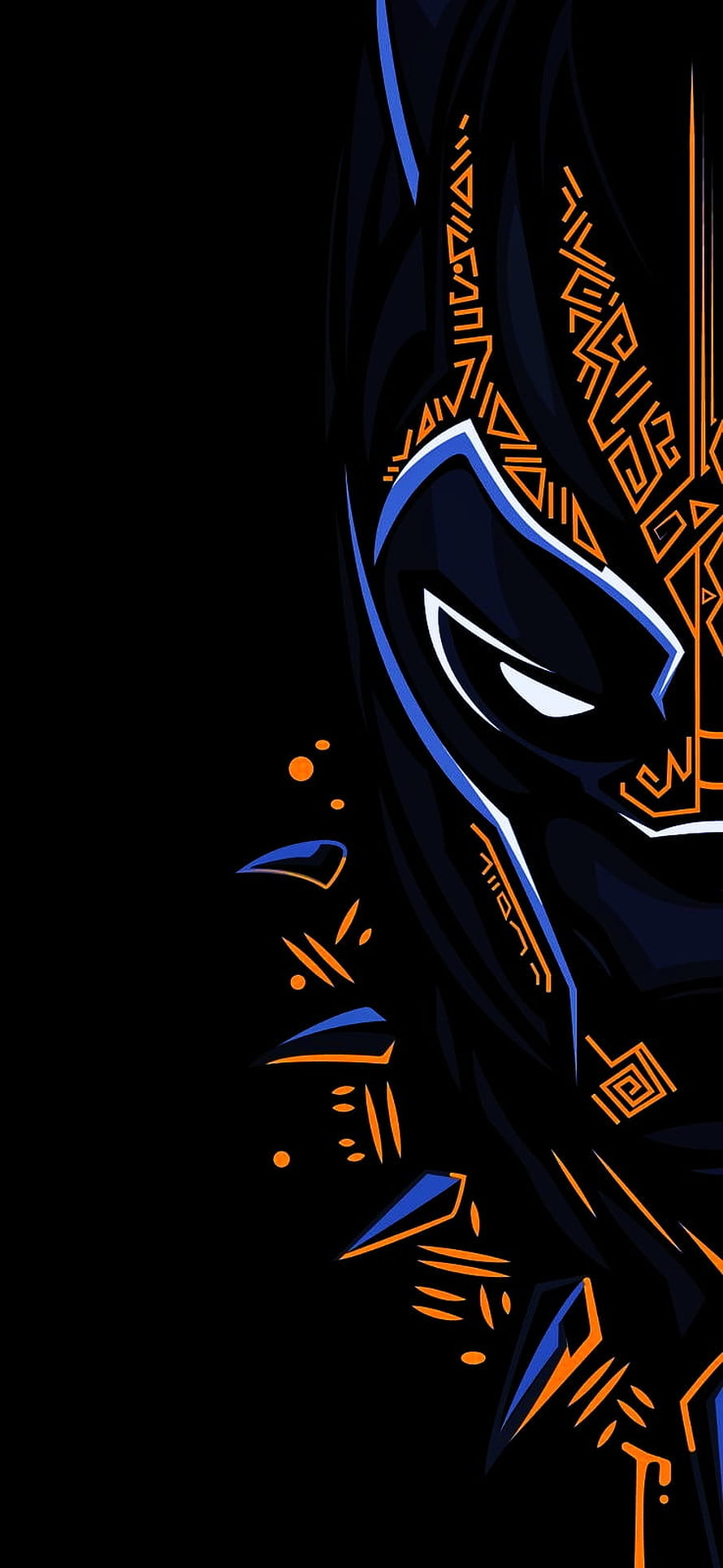 Black Panther T'Challa Minimalist Vector Art with Orange and Blue Accents HD phone wallpaper