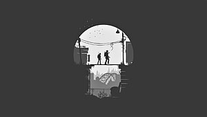 Joel and Ellie Silhouettes in The Last Of Us Post-Apocalyptic Cityscape HD wallpaper