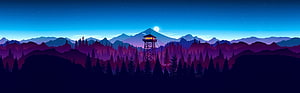 Nighttime Mountain Landscape With Lit Watchtower And Pine Forest HD wallpaper