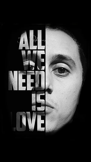 Black and White Portrait of Young Paul McCartney with All We Need Is Love Quote HD phone wallpaper