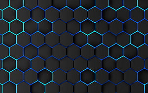 Abstract Blue Neon Hexagon Grid Pattern on Dark Background HD wallpaper