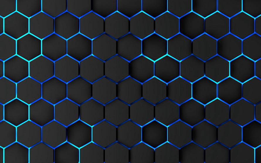 Abstract Blue Neon Hexagon Grid Pattern on Dark Background HD wallpaper