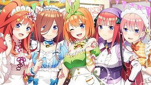 The Quintessential Quintuplets Nakano Sisters in Colorful Maid Outfits HD wallpaper
