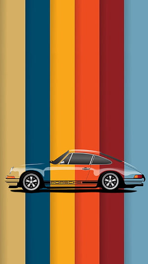 Vintage Porsche 911 Side Profile on Colorful Vertical Stripes HD phone wallpaper