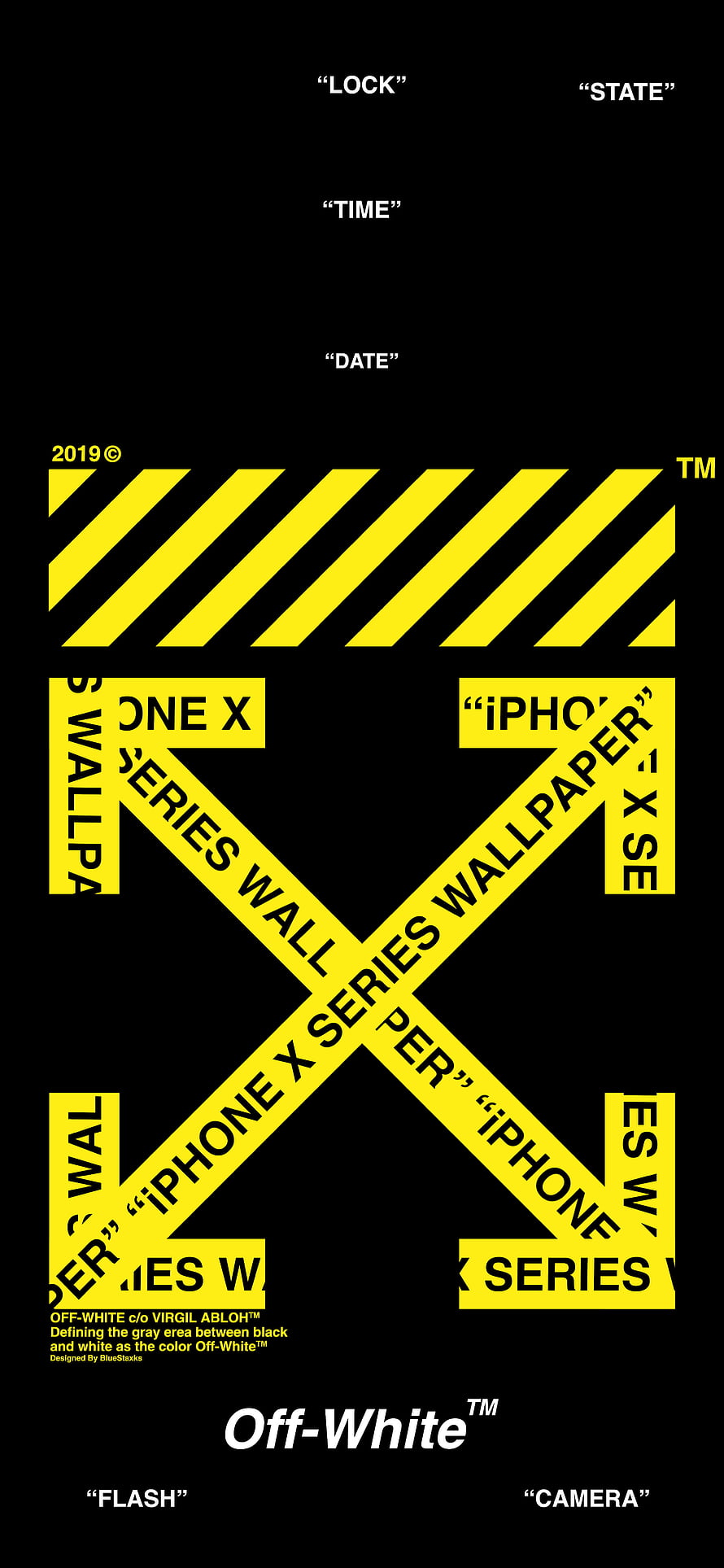 Off-White iPhone X Series Wallpaper with Yellow Diagonal Stripes and Bold Typography HD phone wallpaper