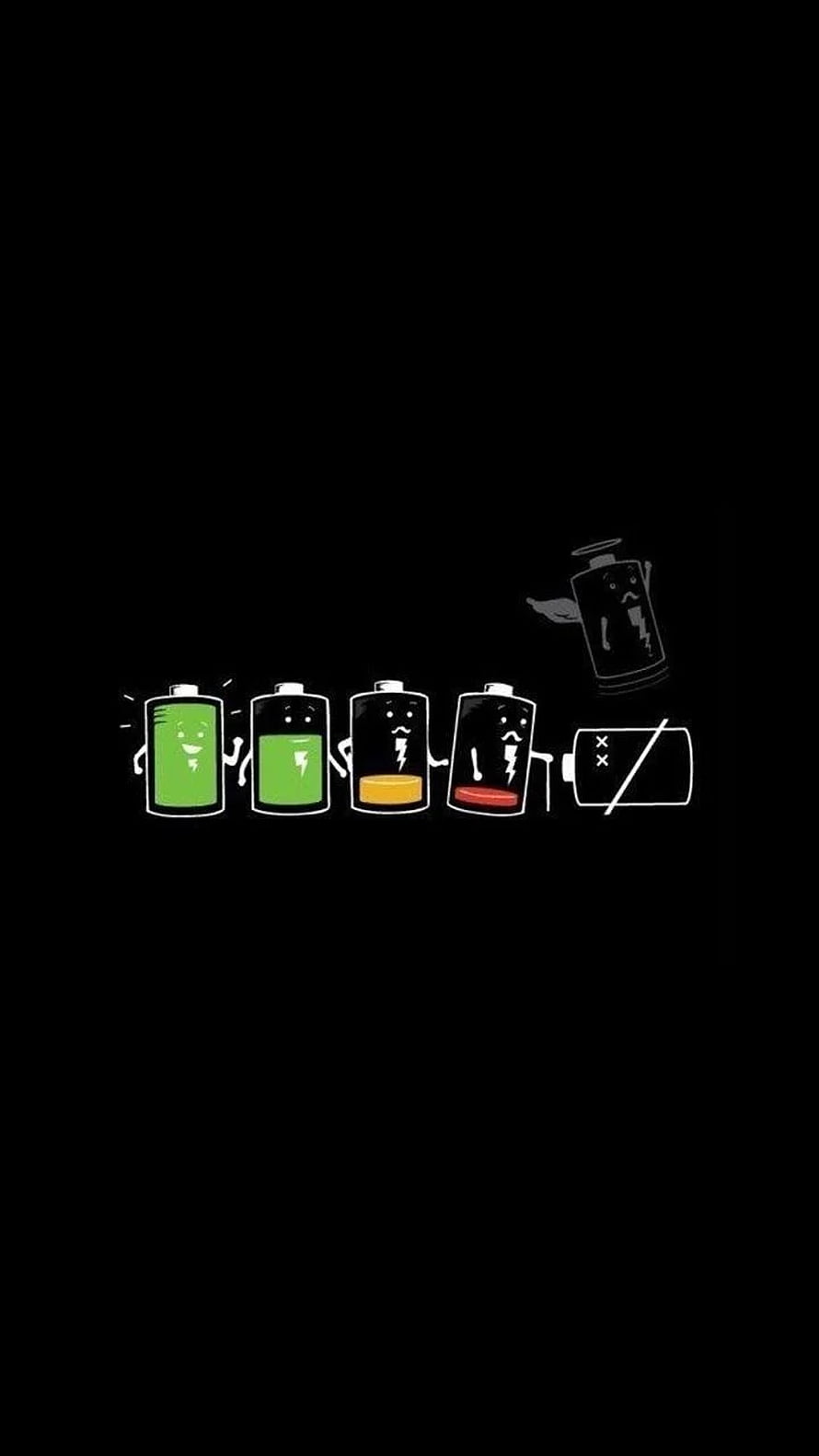 Cute Cartoon Batteries Showing Energy Levels From Full To Dead On Black Background HD phone wallpaper