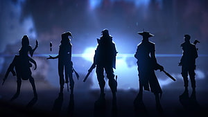 Valorant Agent Silhouettes Jett Phoenix Sova Sage Cypher Dark Blue Cinematic Poster HD wallpaper