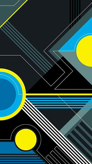 Abstract Geometric Pattern with Bold Yellow and Blue Shapes on Dark Background HD phone wallpaper