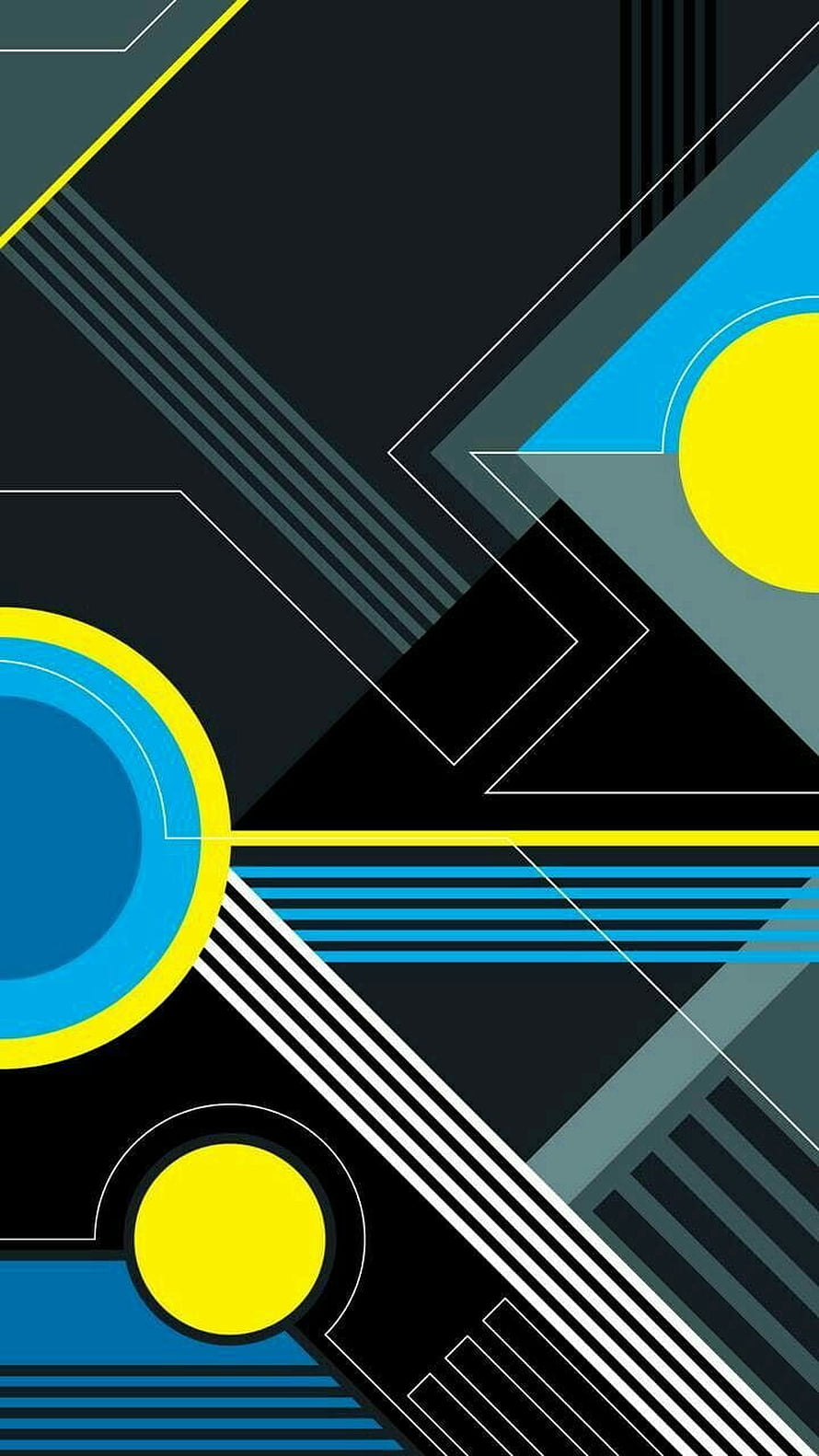 Abstract Geometric Pattern with Bold Yellow and Blue Shapes on Dark Background HD phone wallpaper