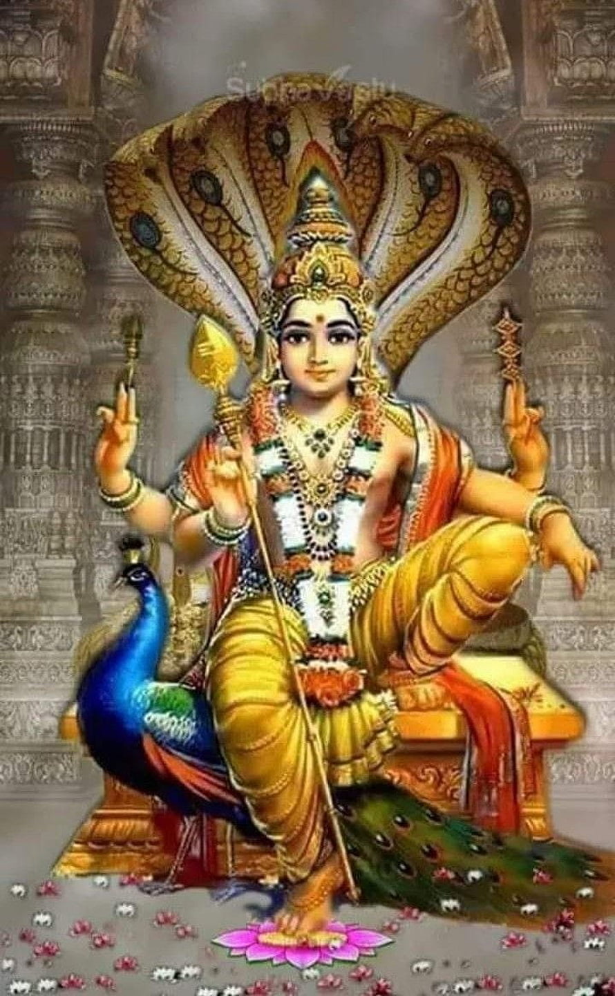 Ayyappa Swamy Divine Portrait With Peacock And Serpent Crown HD phone wallpaper