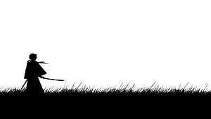 Silhouette of a Samurai Warrior Standing in Tall Grass with Katana HD wallpaper