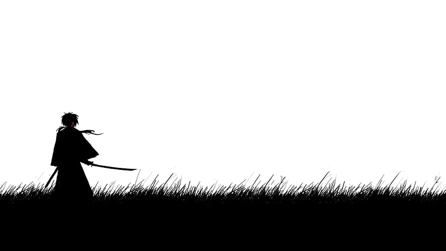 Silhouette of a Samurai Warrior Standing in Tall Grass with Katana HD wallpaper