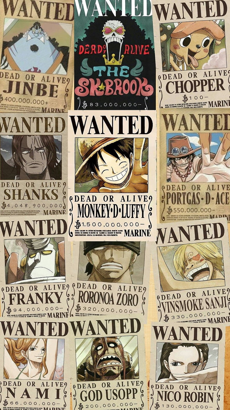One Piece Straw Hat Pirates Wanted Posters Collection HD phone wallpaper