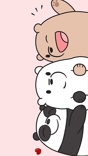 Cute Cartoon Bears Hugging on Pink Background HD phone wallpaper