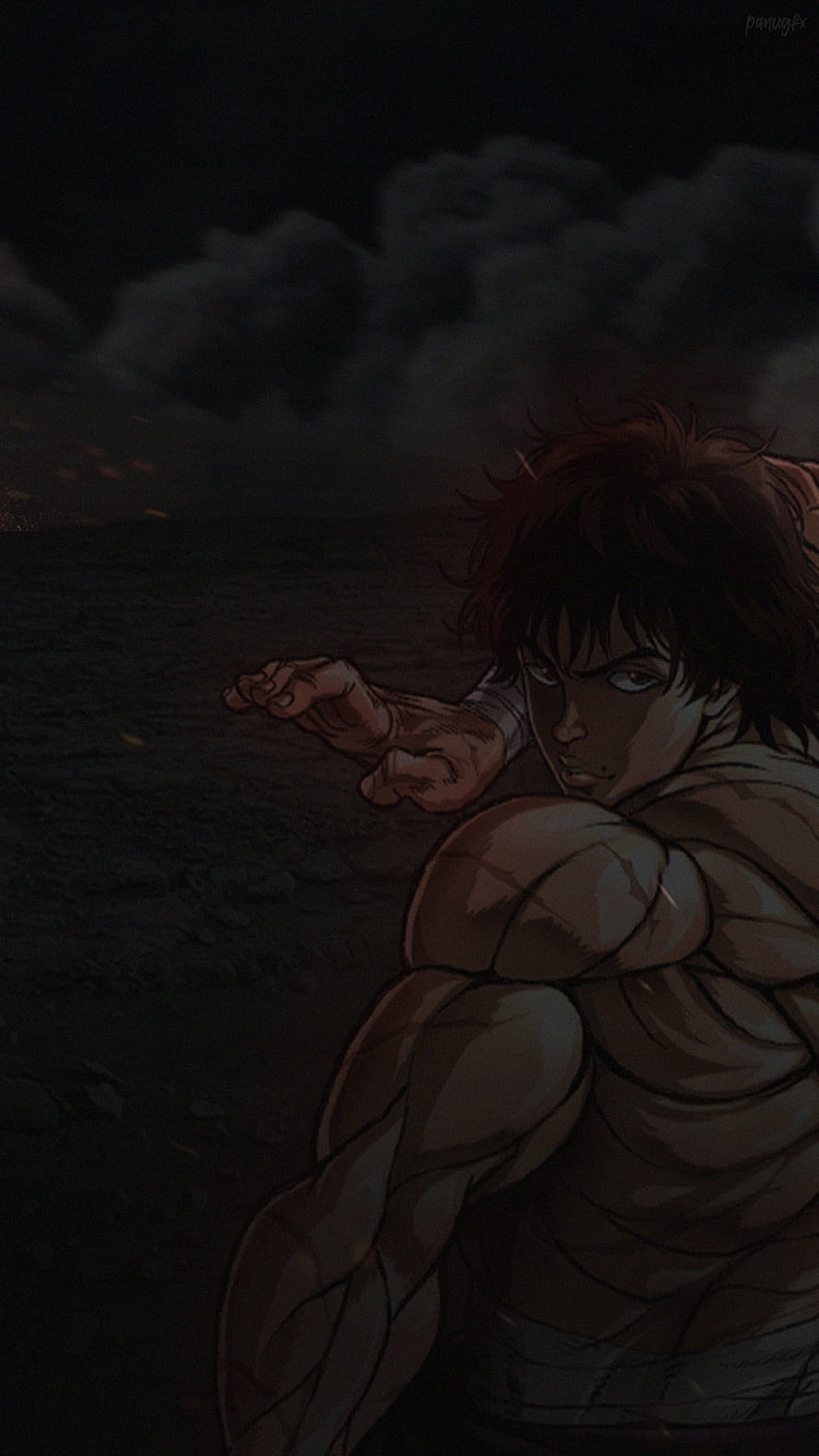 Baki Hanma in a Dark and Moody Anime Illustration with Dramatic Clouds HD phone wallpaper