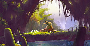 Nanachi and Mitty in a Lush Forest Clearing from Made in Abyss HD wallpaper