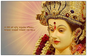Mata Rani Divine Portrait With Ornate Crown And Floral Garland HD wallpaper